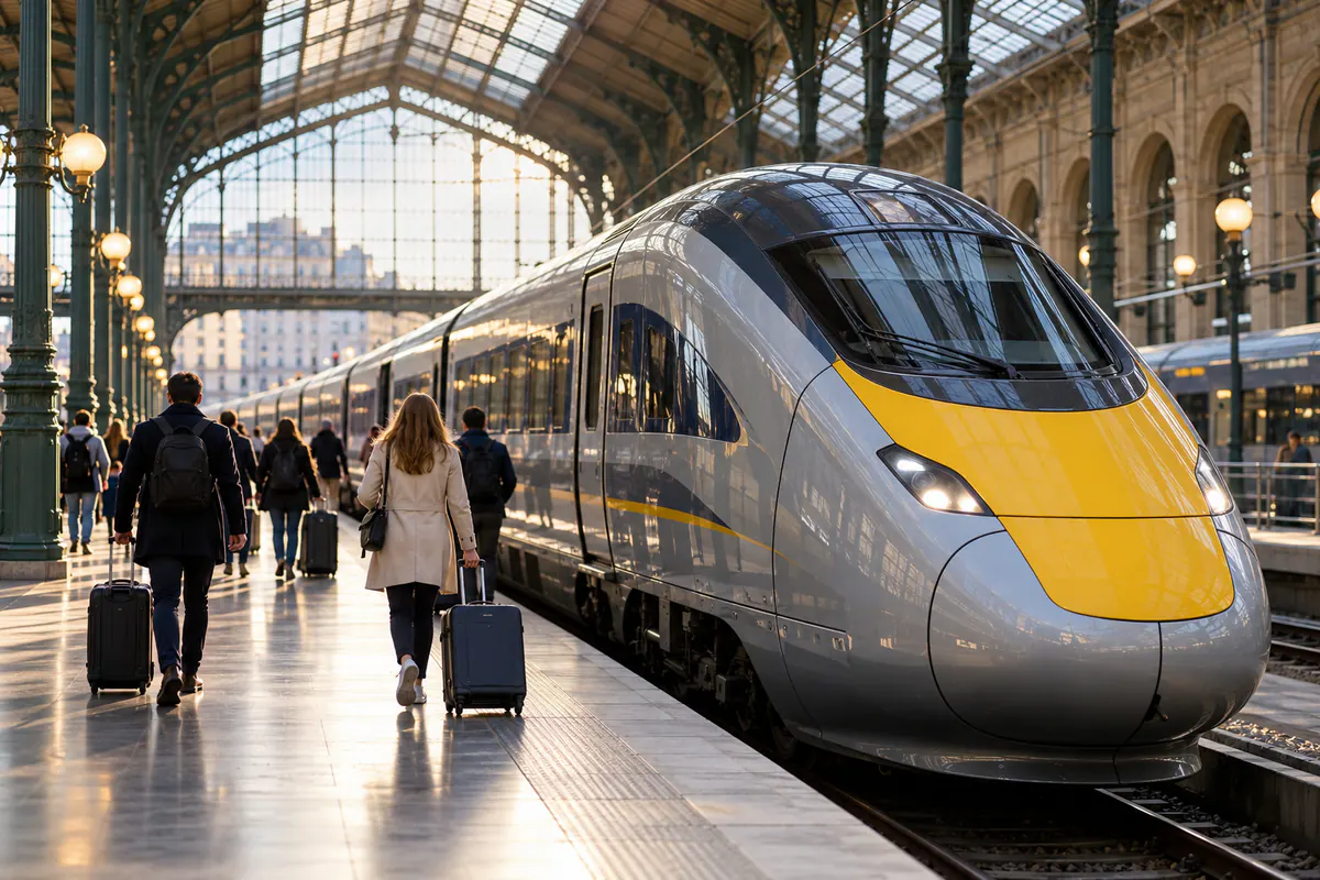 Chauffeur with a name sign in the hall of Gare du Nord for a Gare du Nord Eurostar transfer