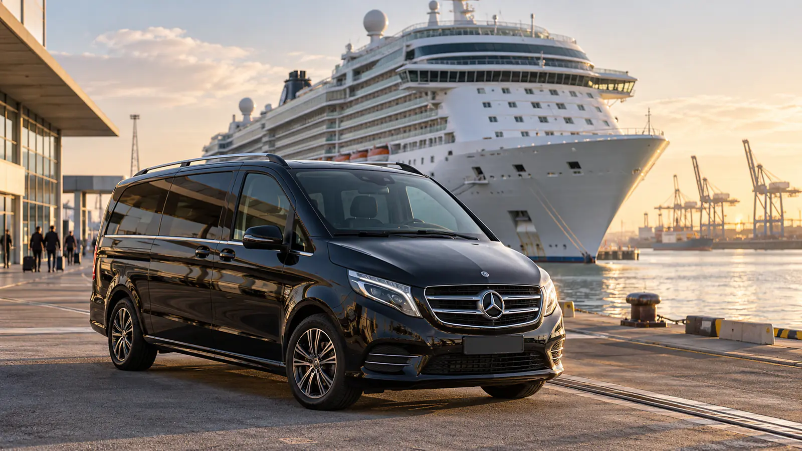 Private van at the Le Havre cruise terminal, ready for a Le Havre cruise port transfer to Paris